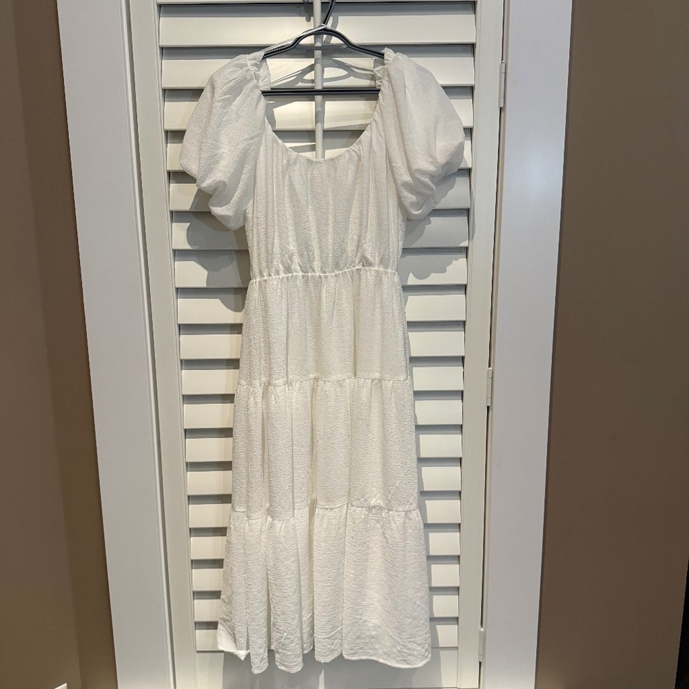 White Puff Sleeve Midi Dress - Picture 2 of 2